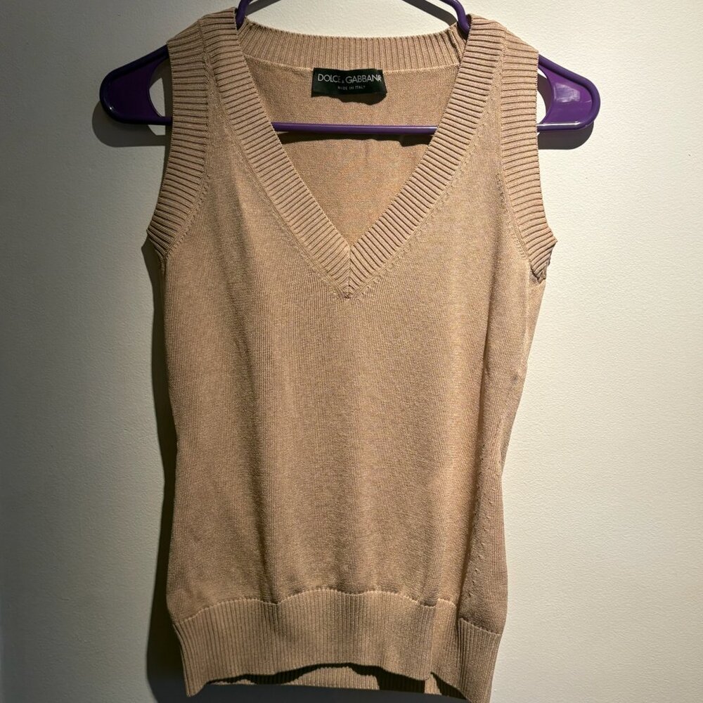Dolce & Gabbana - Beige V-Neck Sweater Vest